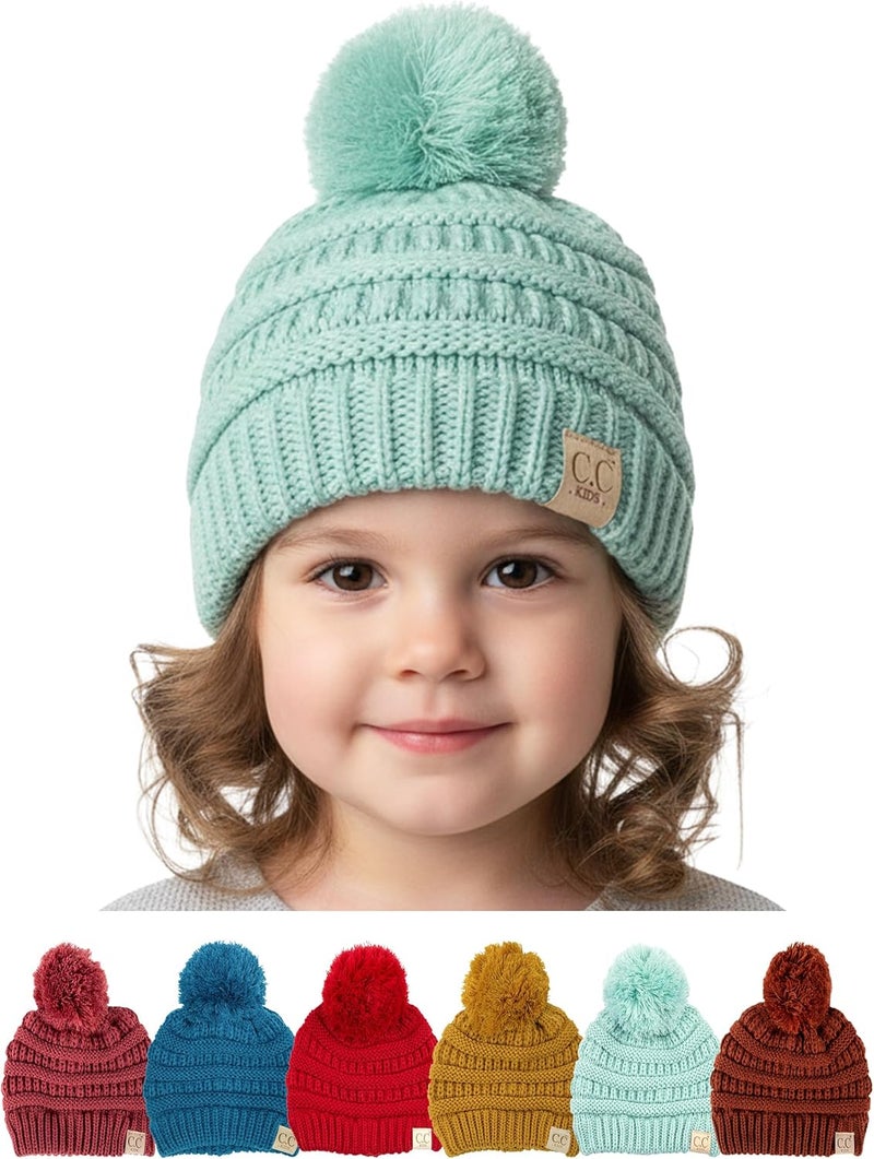 Funky Junque Toddler Pom Beanie – Kids Winter Hat for Ages 1–4, Baby Boy & Girl Knit Beanies, Warm Cozy Knit Snow Hats - Image 1